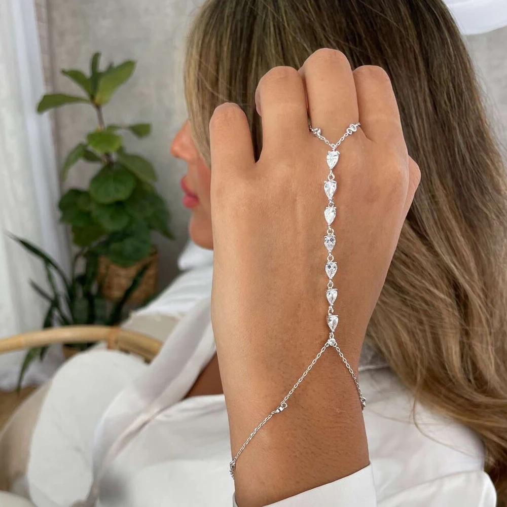 Jewelry & Watches Vitopoulos - Fashion Zircon Teardrop Finger Bracelet Slave