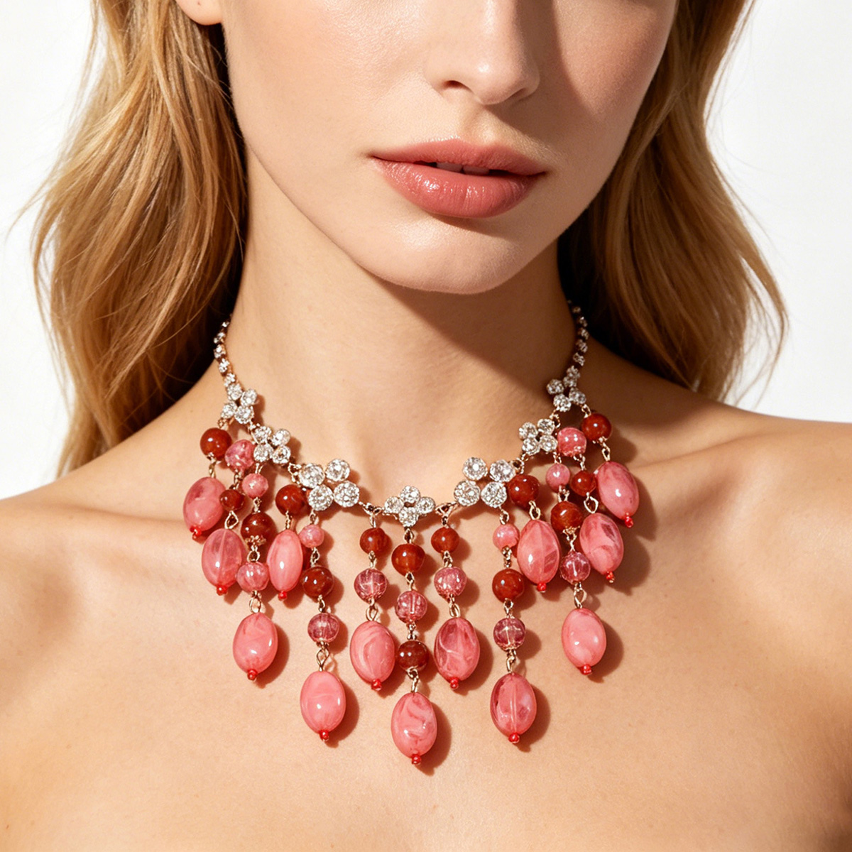 Jewelry & Watches Vitopoulos - Trendy Pink Red Teardrop Beaded Tassel