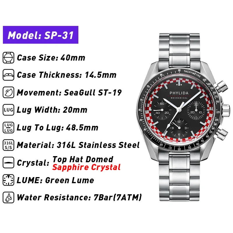 PHYLIDA 40mm Men's Watch ST19  - Jewelry And Watches ulasan dan harga